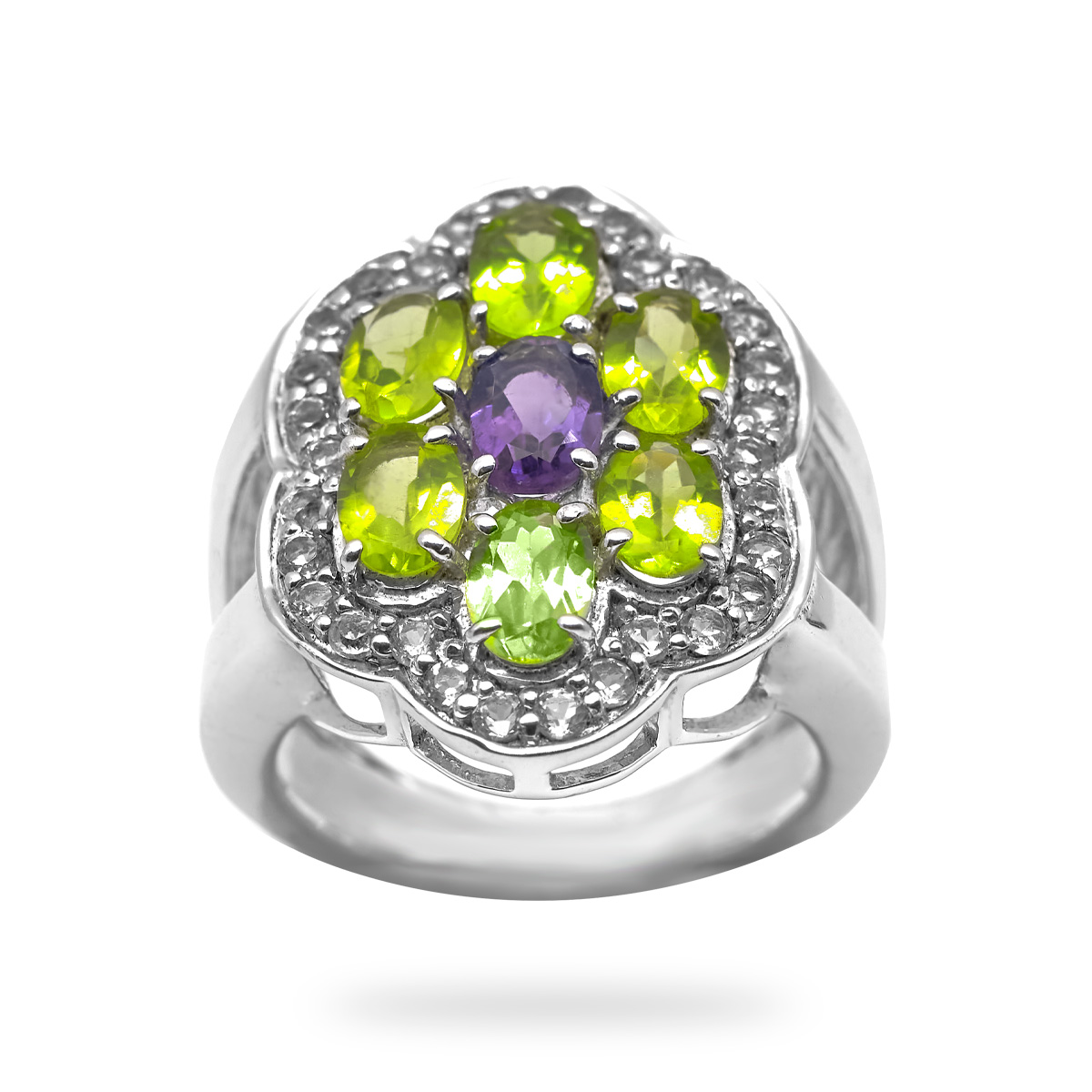 Bague peridot, amethyste argent Mariaska